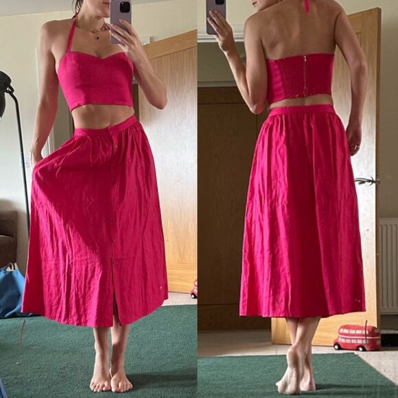 Reformation Orzo Set Corvette Pink Linen Two Piece Top Skirt Size 6 - Picture 11 of 12